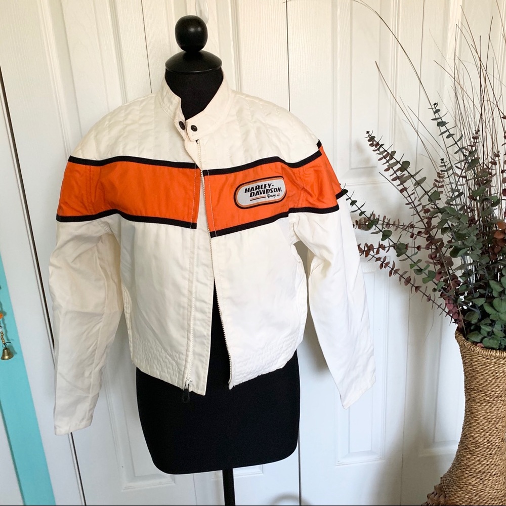 Harley Davidson | White Logo Cropped Racing Jacket - Picture 1 of 8